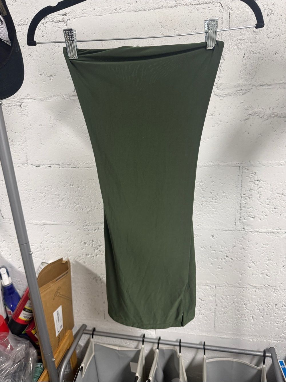 Olive Green Stretch TRESSER Dress - NWOT - Size Small Cut Out Back - Front Slit